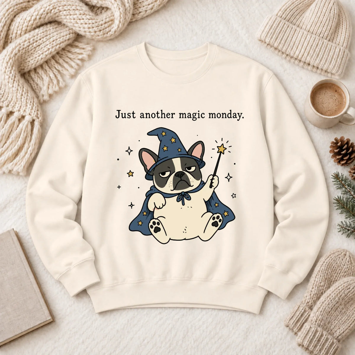 Sweatshirt Ivory / S Custom Frenchie Work Humor Magic Monday Unisex Sweatshirt