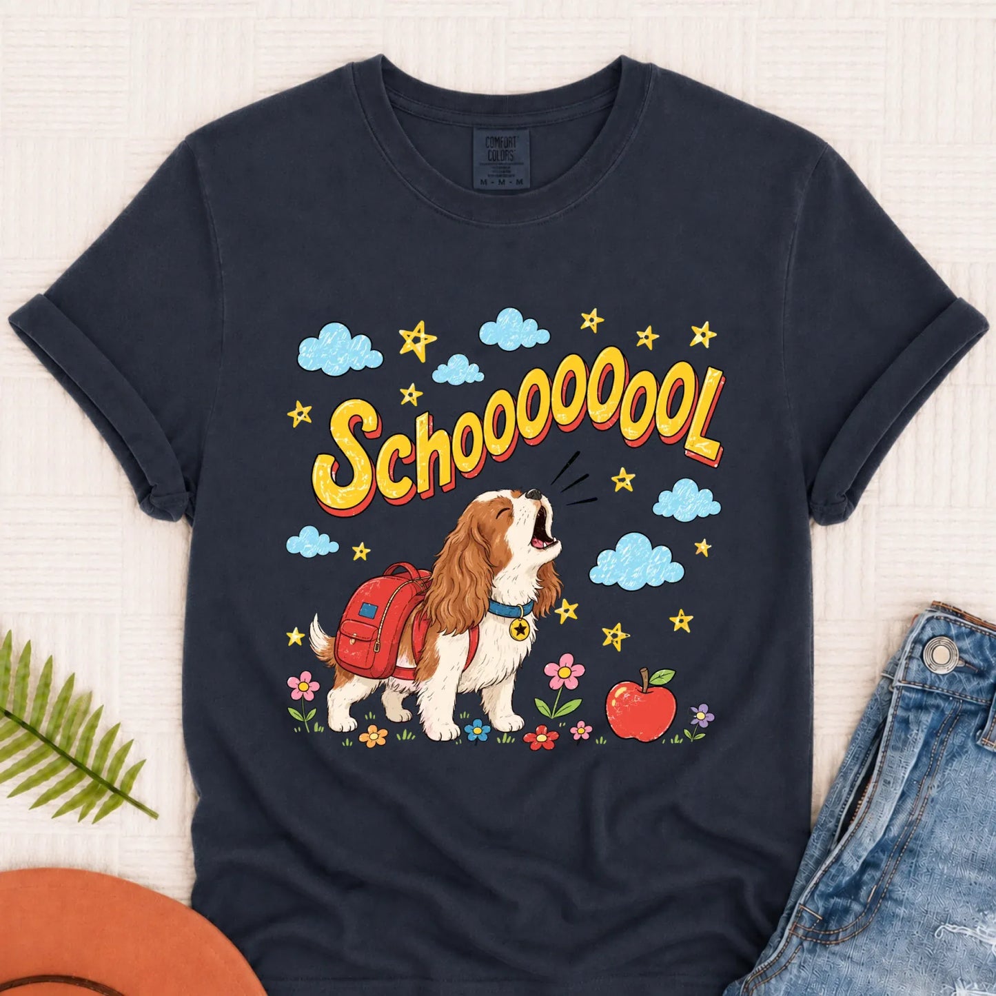 Custom Funny Cavalier Back to School Unisex Tshirt Navy