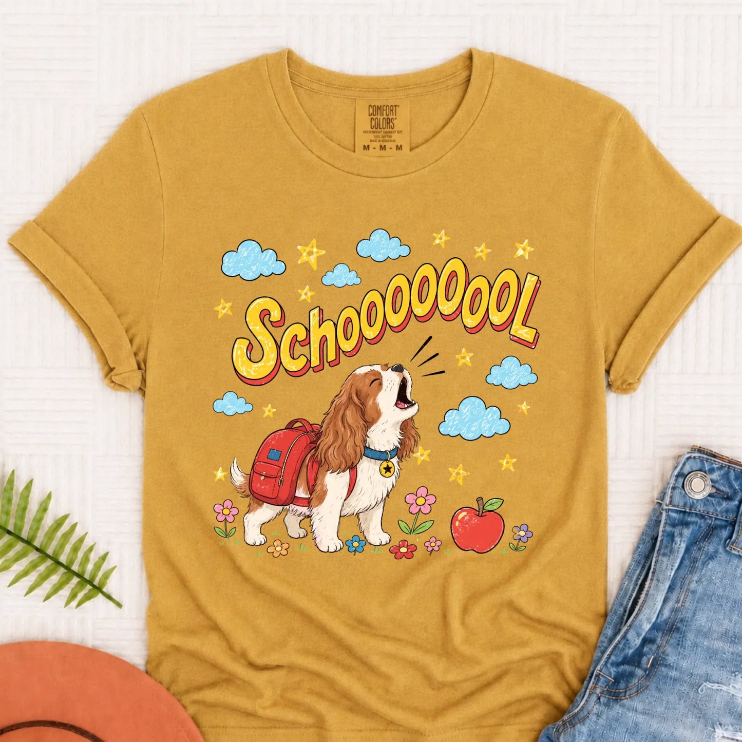 Custom Funny Cavalier Back to School Unisex Tshirt Mustard