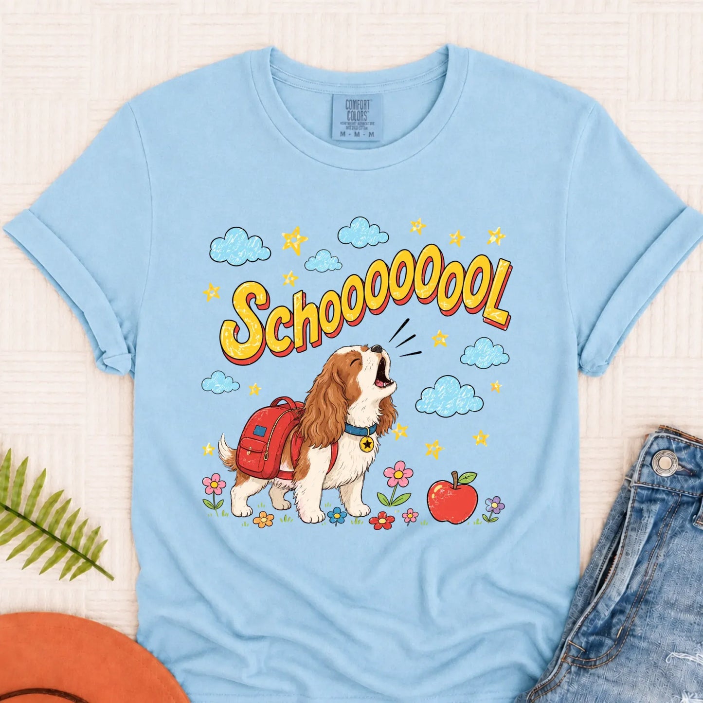 Custom Funny Cavalier Back to School Unisex Tshirt Chambray