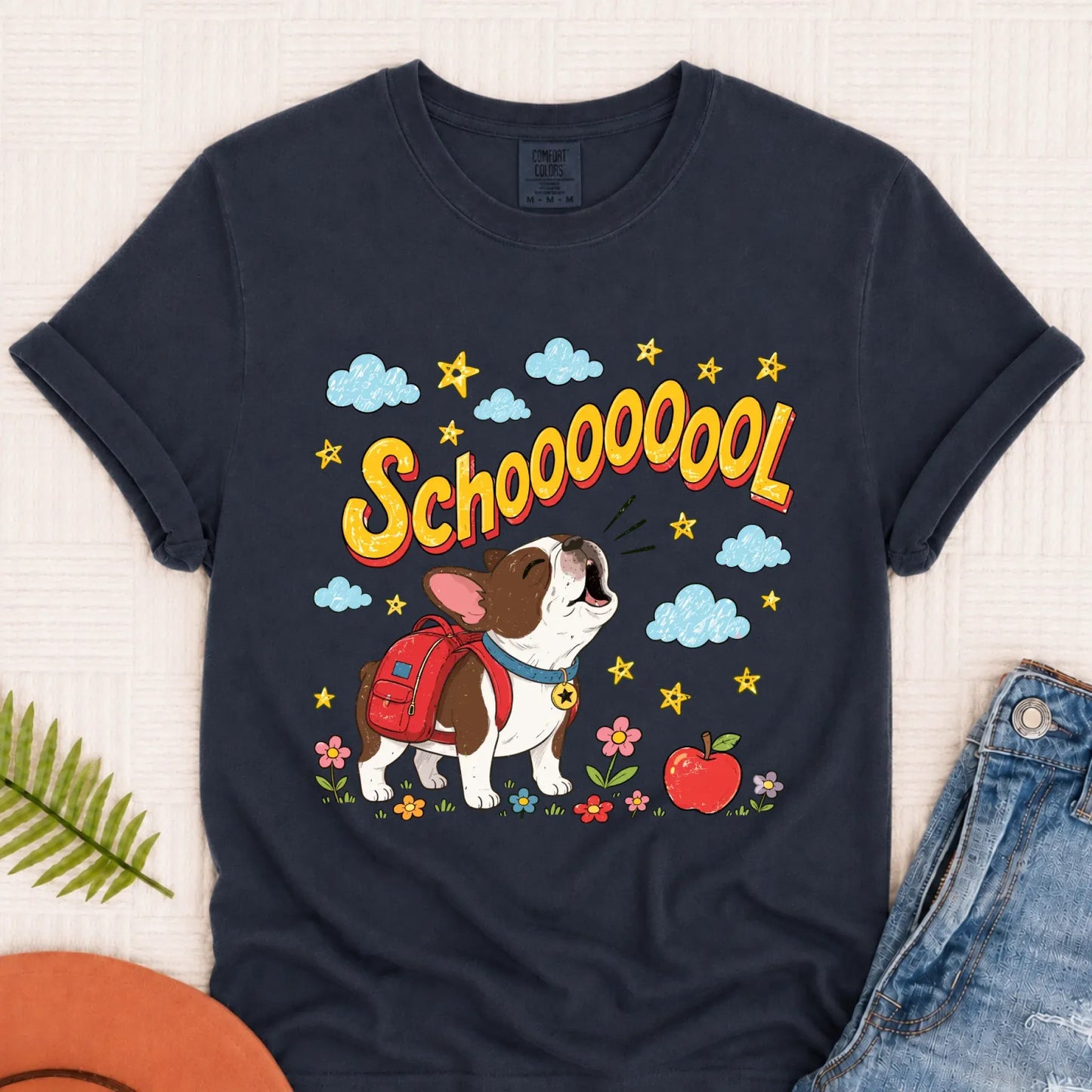 Custom Funny Frenchie Back to School Unisex Tshirt Navy