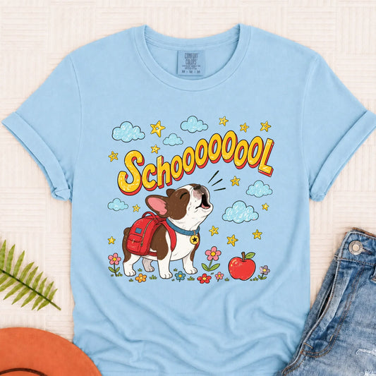 Custom Funny Frenchie Back to School Unisex Tshirt Chambray