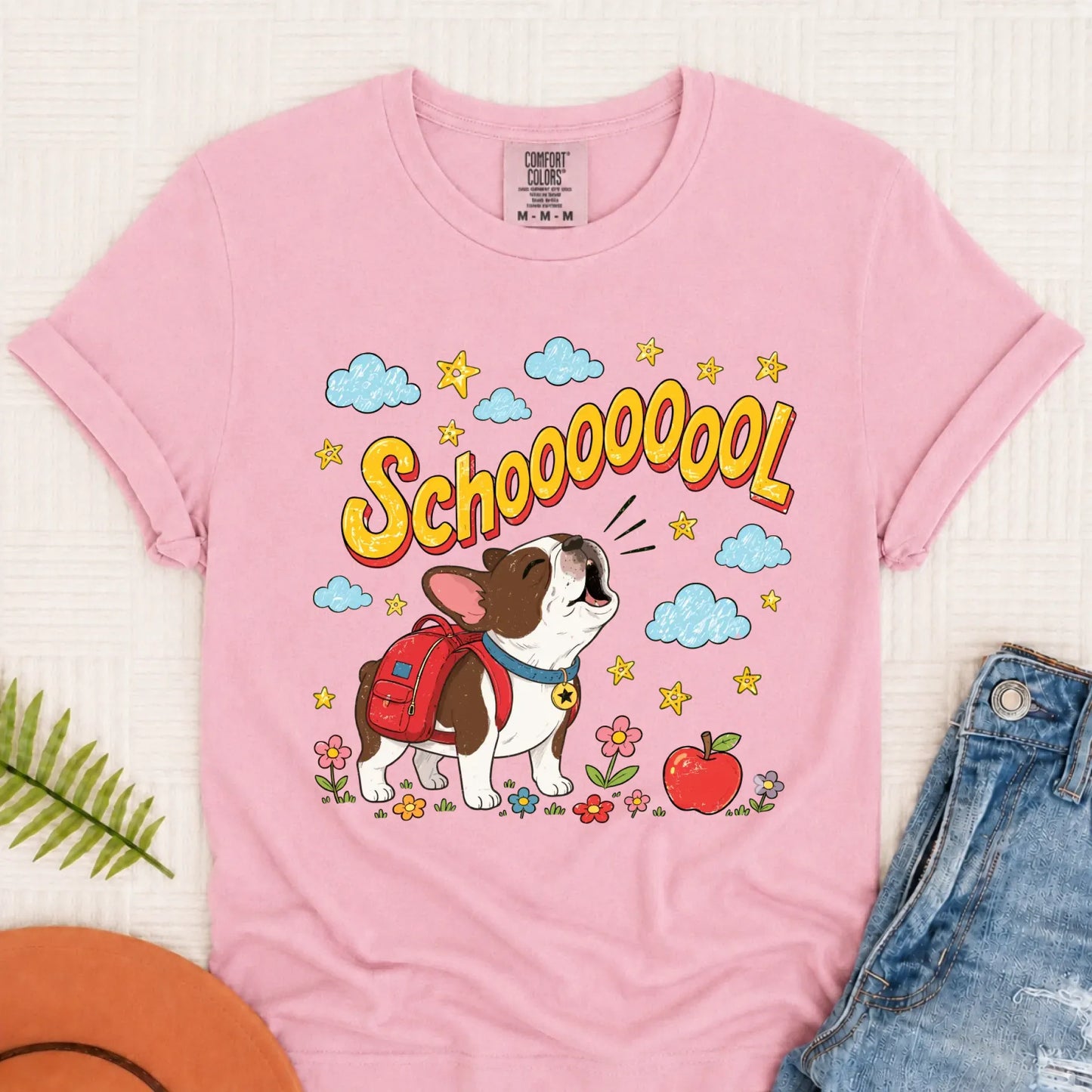 Custom Funny Frenchie Back to School Unisex Tshirt Blossom