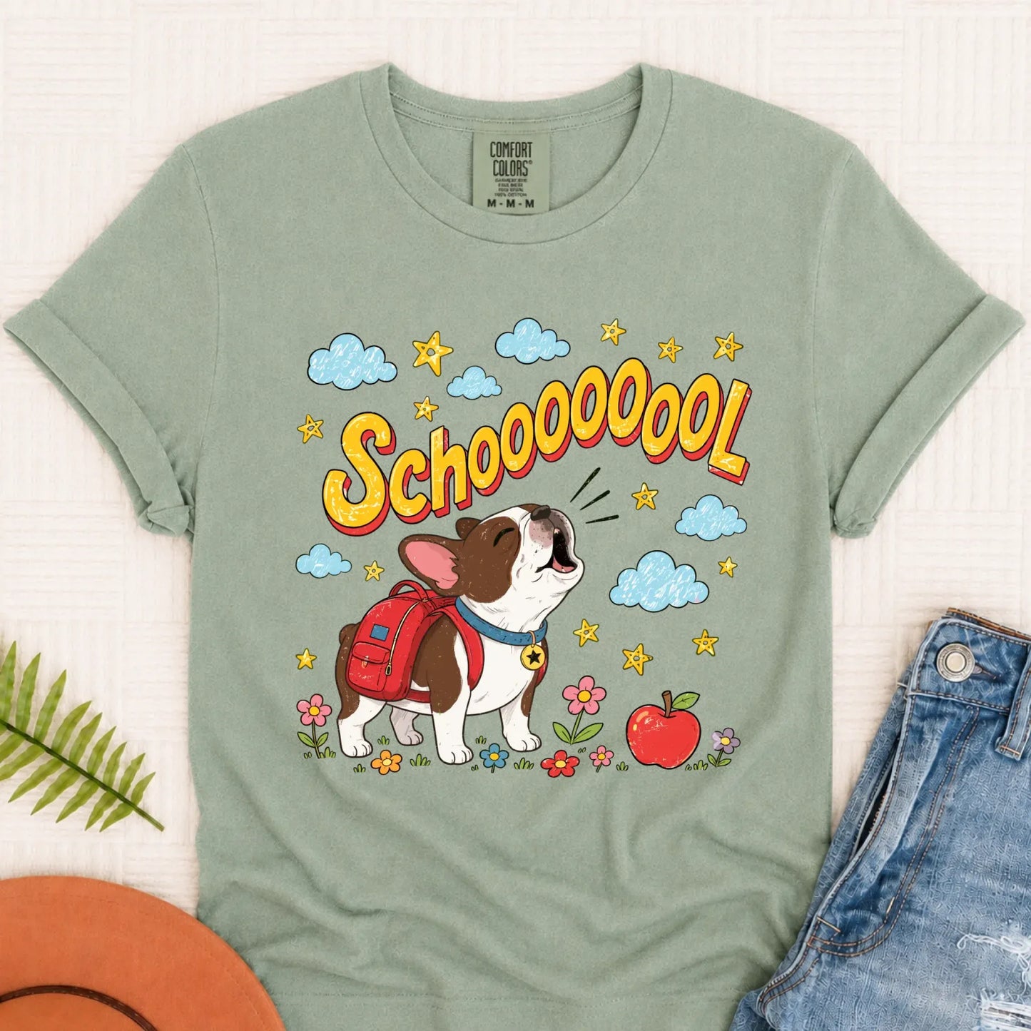 Custom Funny Frenchie Back to School Unisex Tshirt Bay