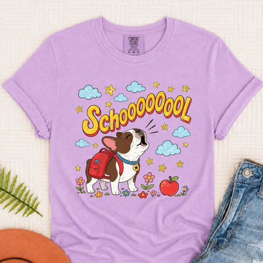 Custom Funny Frenchie Back to School Unisex Tshirt Orchid