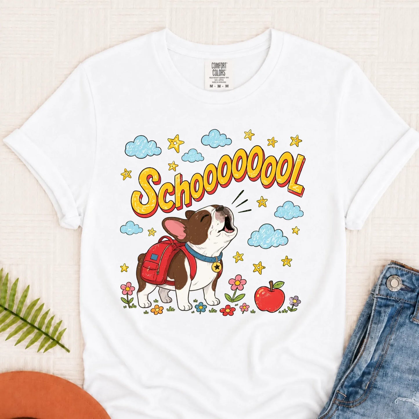 Custom Funny Frenchie Back to School Unisex Tshirt White