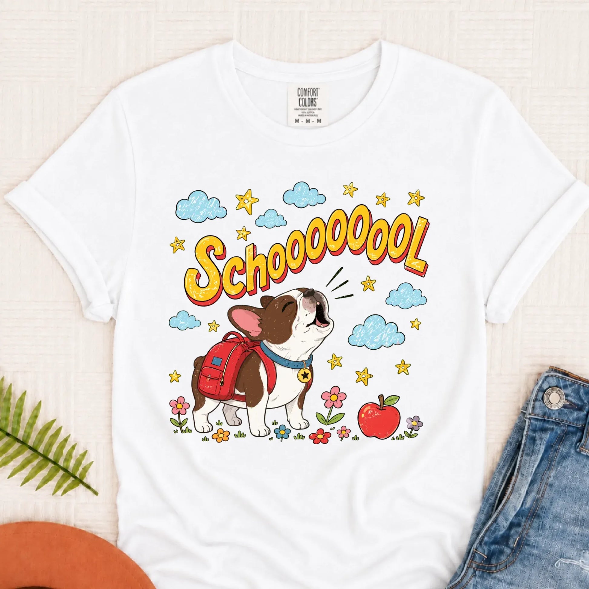 Custom Funny Frenchie Back to School Unisex Tshirt White