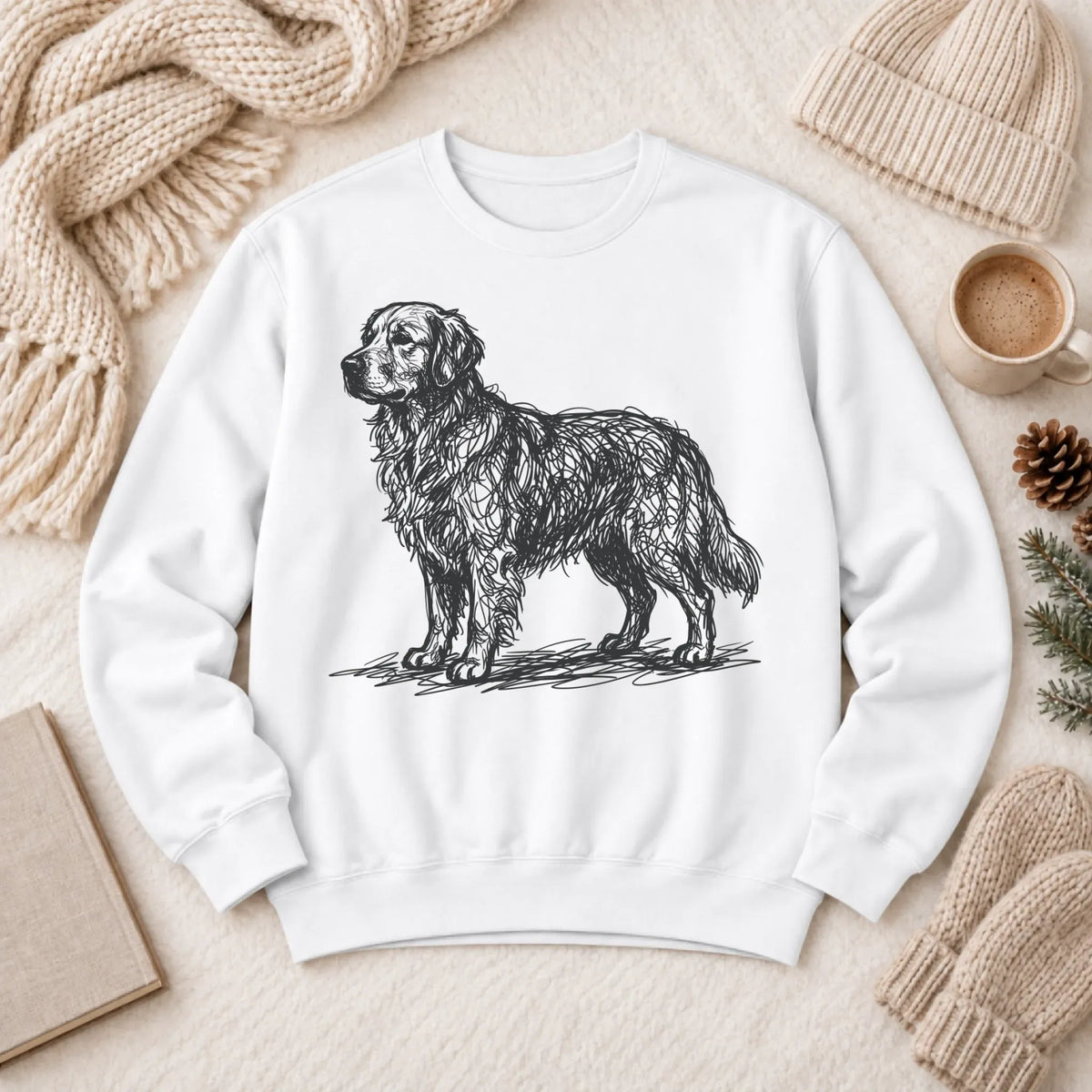Customizer 1466 LW Sweatshirt Light / White / S Custom Golden Retriever Art Squiggles Unisex Sweatshirt