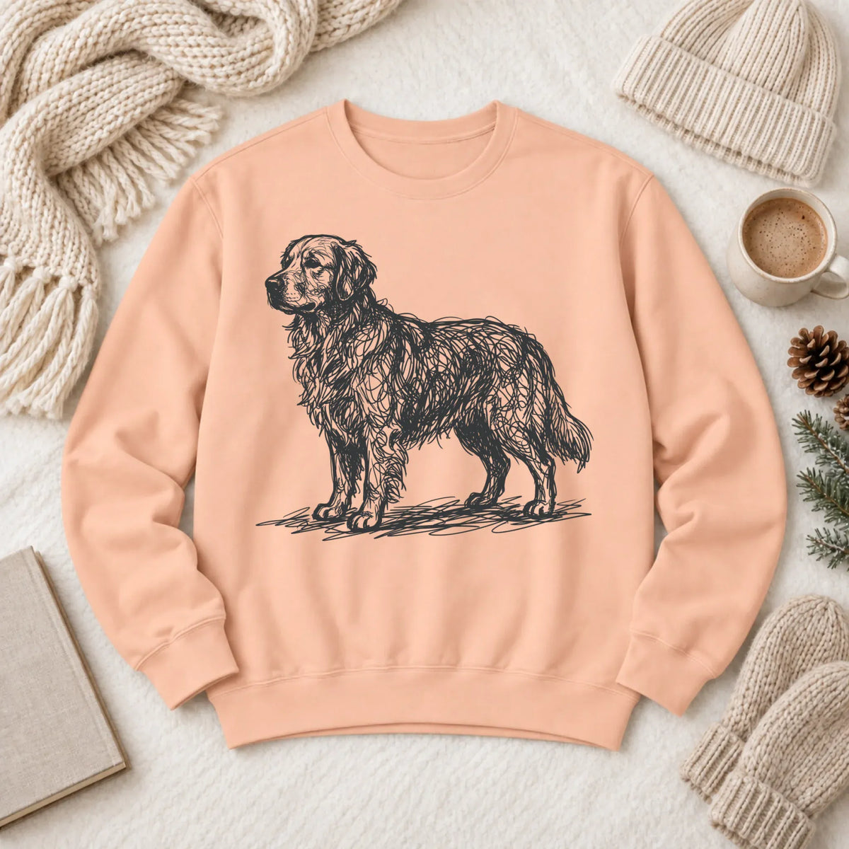 Customizer 1466 LW Sweatshirt Light / Peachy / S Custom Golden Retriever Art Squiggles Unisex Sweatshirt