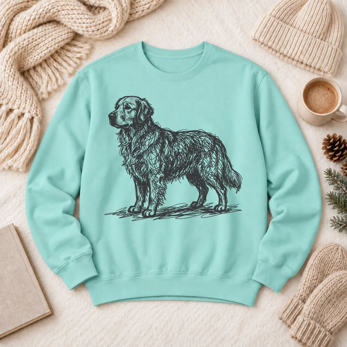 Customizer 1466 LW Sweatshirt Light / Chalky Mint / S Custom Golden Retriever Art Squiggles Unisex Sweatshirt