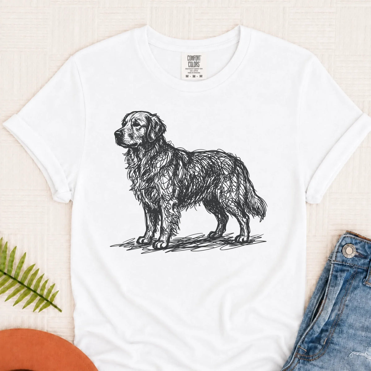 Customizer Monster Light 1717 / White / S Custom Golden Retriever Art Squiggles Unisex Tshirt