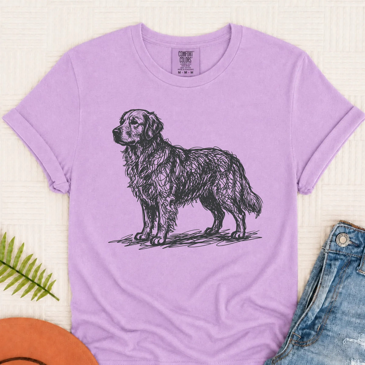 Customizer Monster Light 1717 / Orchid / S Custom Golden Retriever Art Squiggles Unisex Tshirt