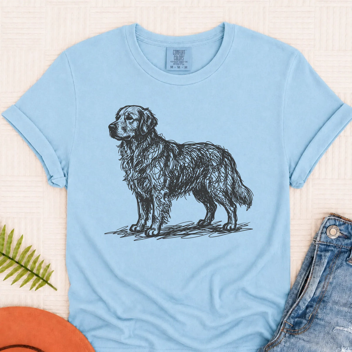 Customizer Monster Light 1717 / Chambray / S Custom Golden Retriever Art Squiggles Unisex Tshirt