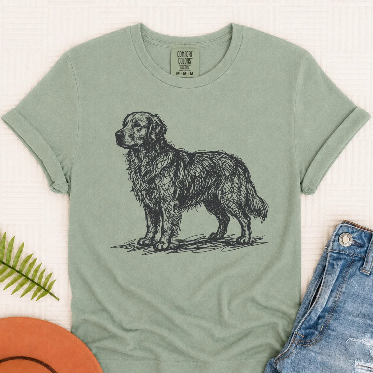 Customizer Monster Light 1717 / Bay / S Custom Golden Retriever Art Squiggles Unisex Tshirt