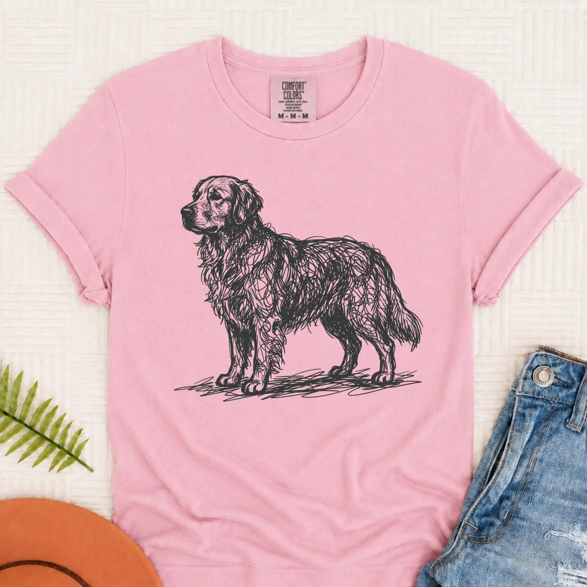 Customizer Monster Light 1717 / Blossom / S Custom Golden Retriever Art Squiggles Unisex Tshirt
