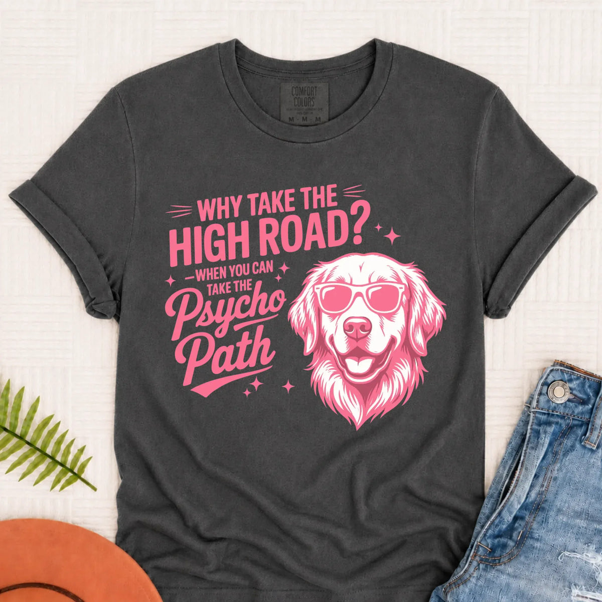 T-Shirt Pepper / S Custom Golden Retriever Psychopath Unisex Tshirt