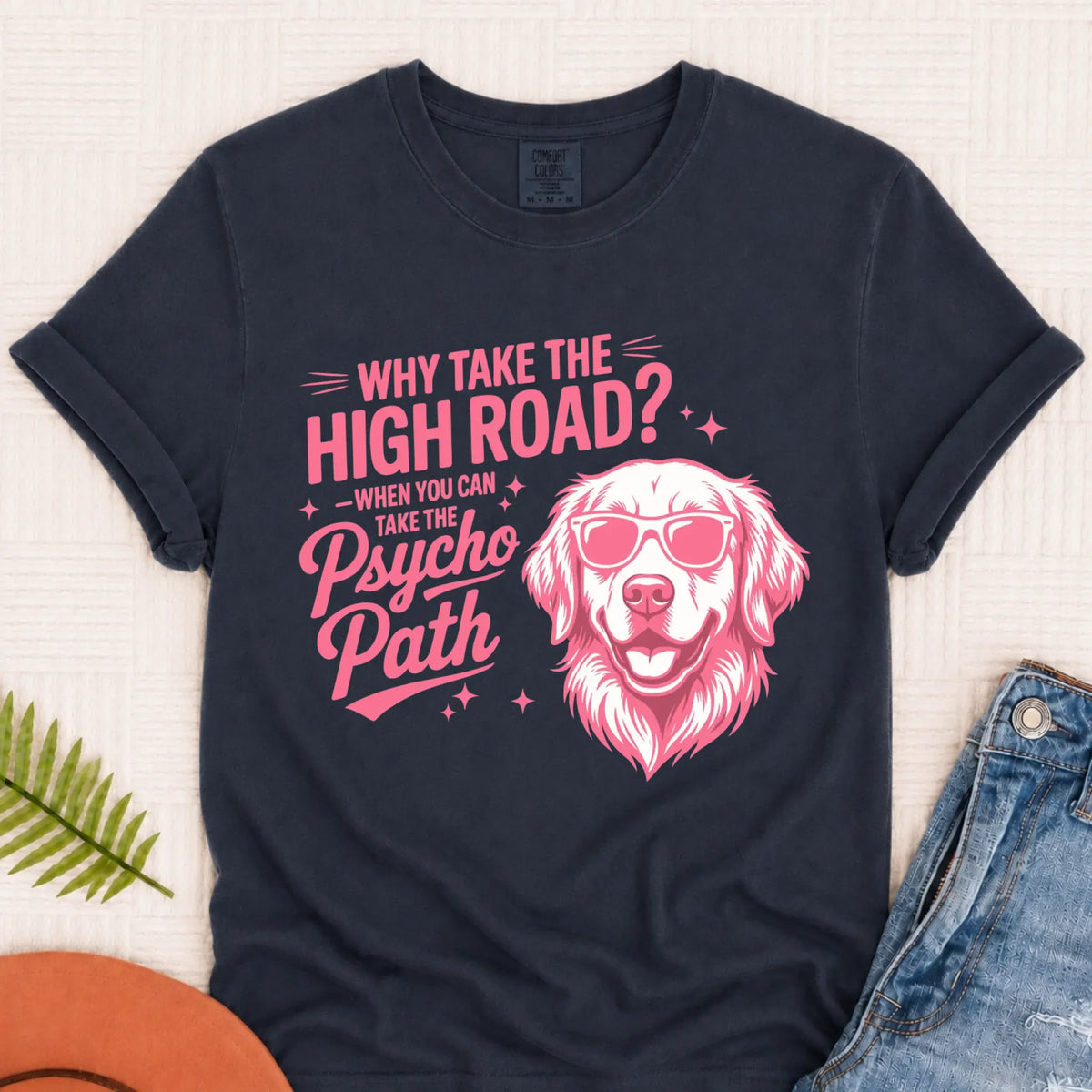 T-Shirt Navy / S Custom Golden Retriever Psychopath Unisex Tshirt