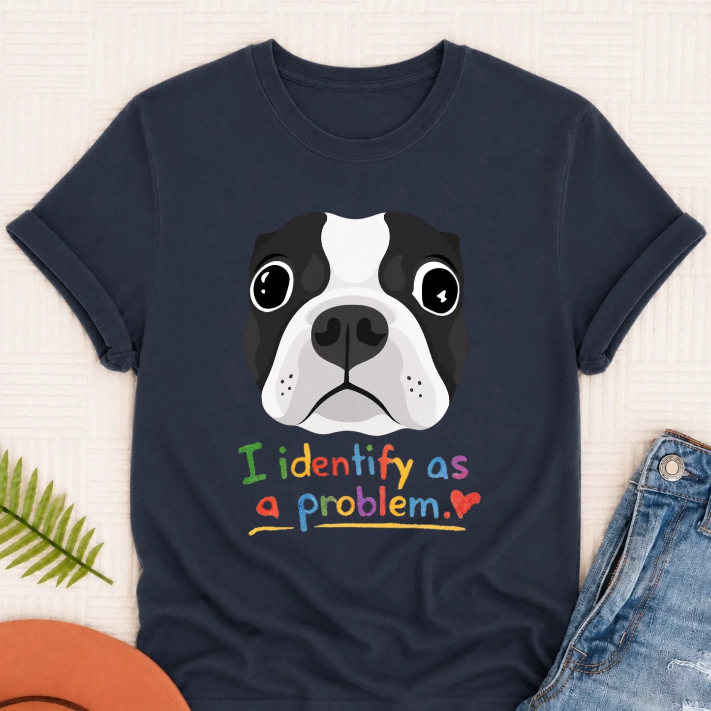 Custom Frenchie Problem Unisex Tshirt Navy