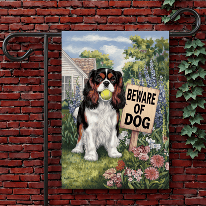 Custom King Charles Cavalier Beware Garden Flag 12'' × 18''