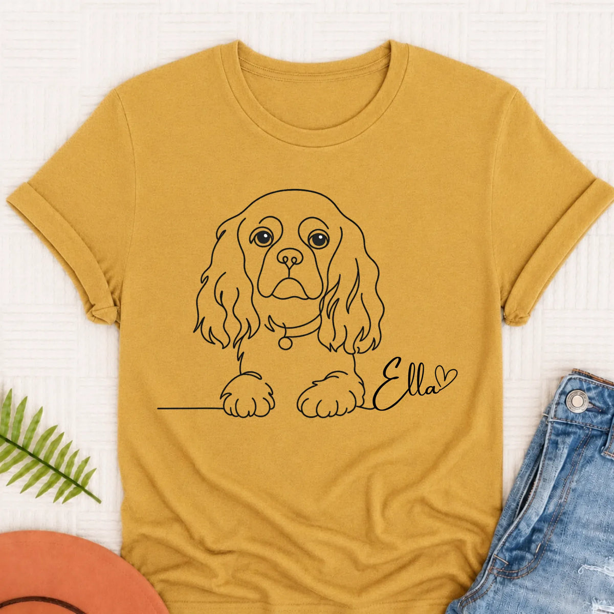 Custom King Charles Cavalier Name Unisex TShirt Mustard
