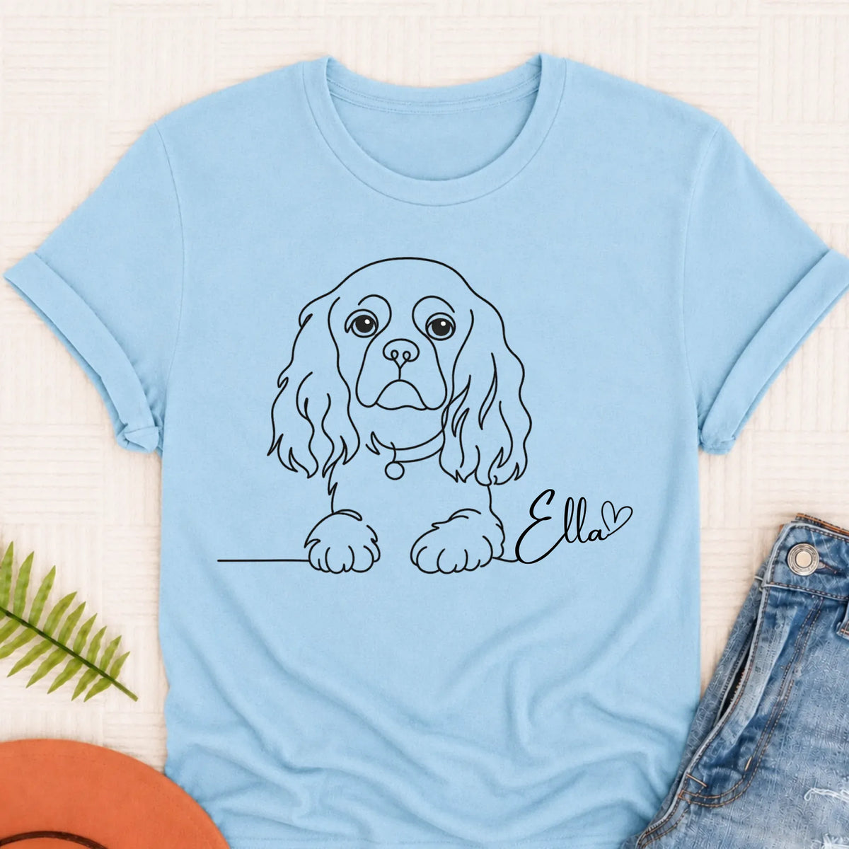 Custom King Charles Cavalier Name Unisex TShirt Chambray
