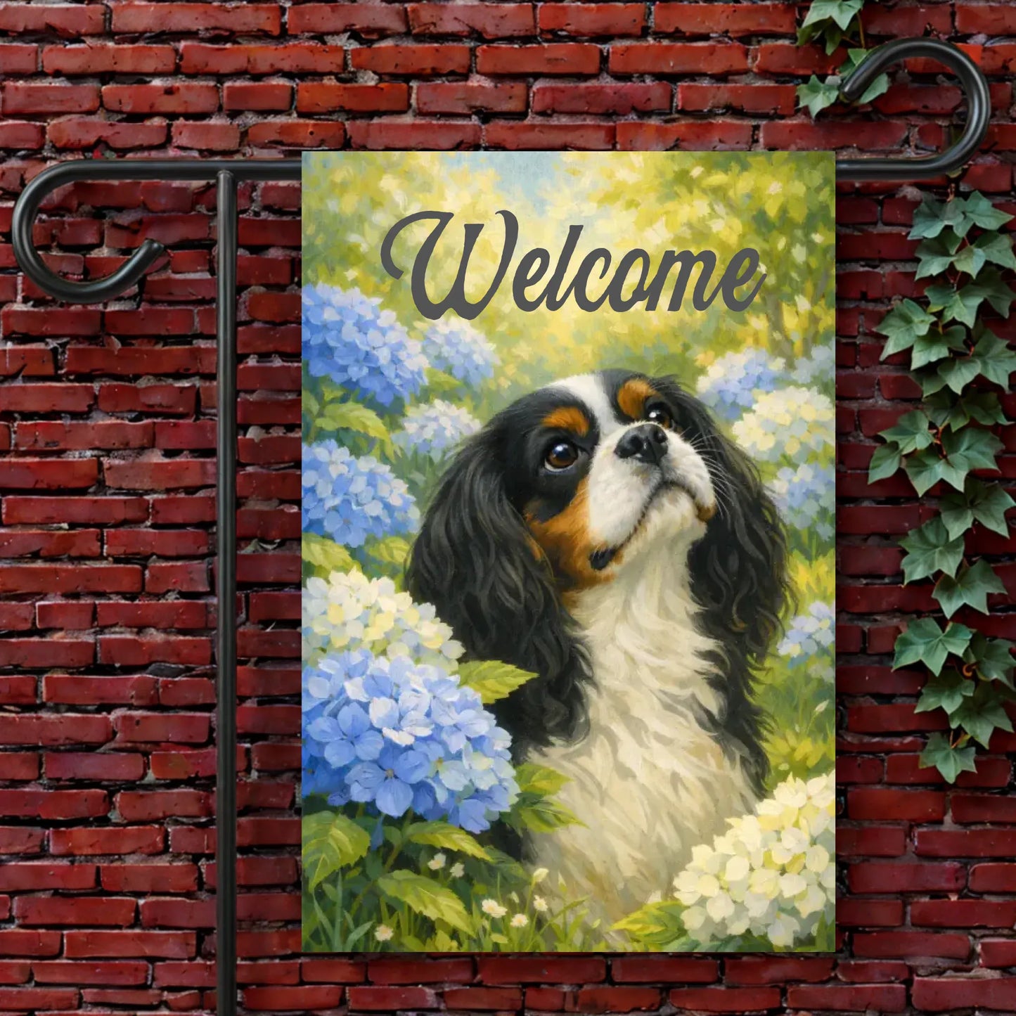 Custom King Charles Hydrangea Garden Flag 12'' × 18''