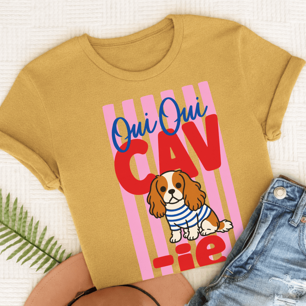 Custom King Charles Oui Oui Silhouette TShirt Comfort Colors Mustard