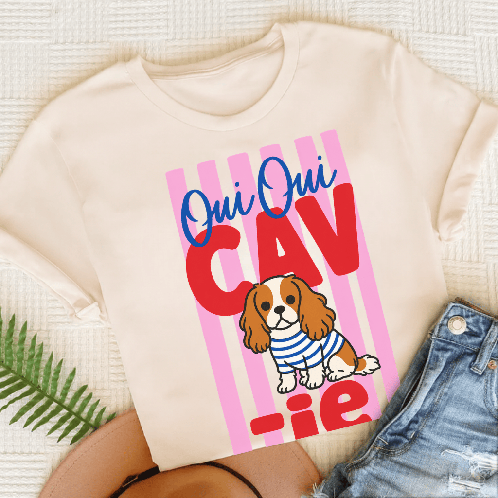 Custom King Charles Oui Oui Silhouette TShirt Natural