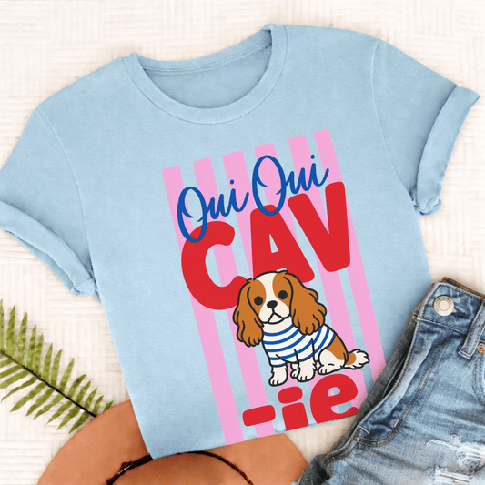 Custom King Charles Oui Oui Silhouette TShirt Comfort Colors Chambray