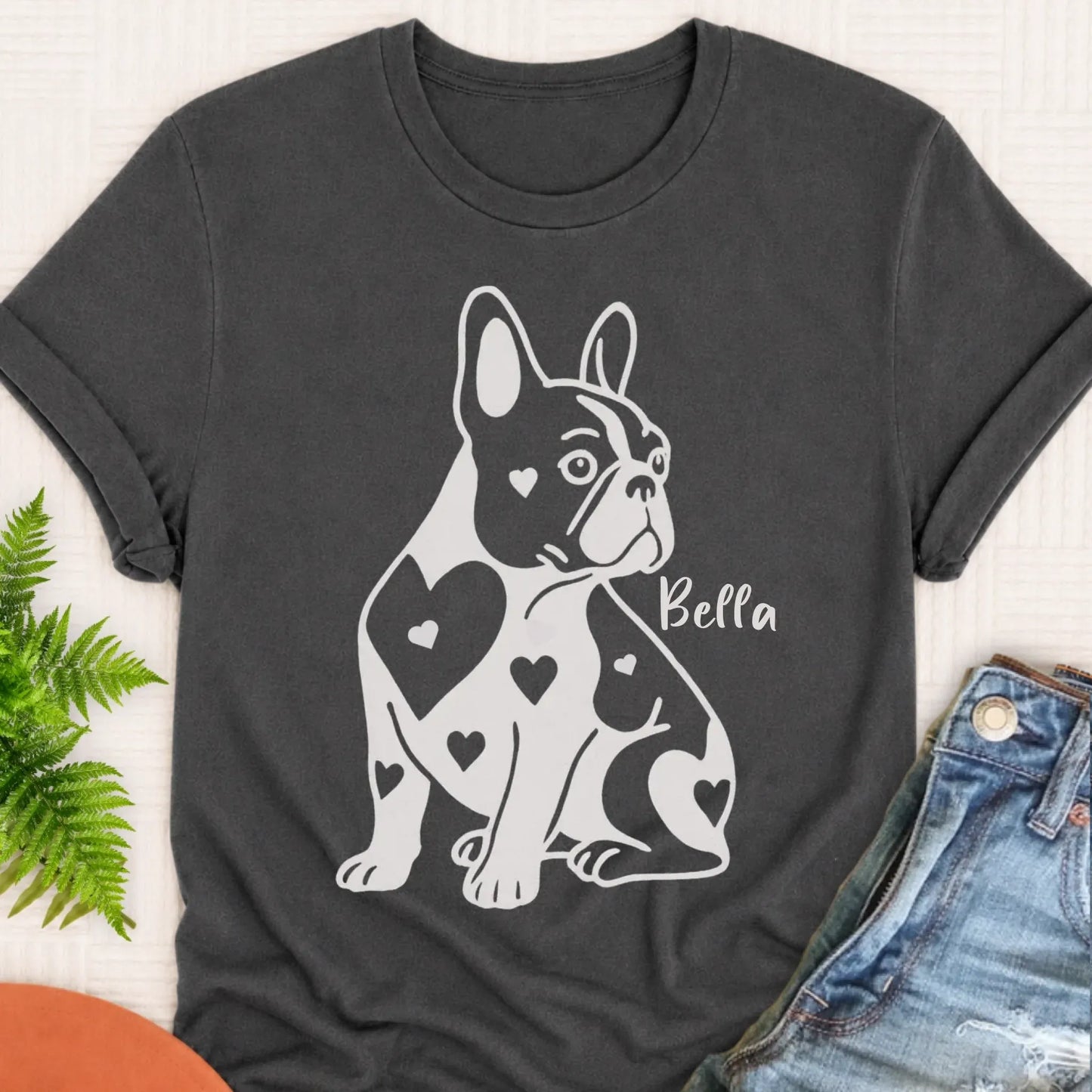T-Shirt Pepper / S Custom Name French Bulldog Heart Dog TShirt