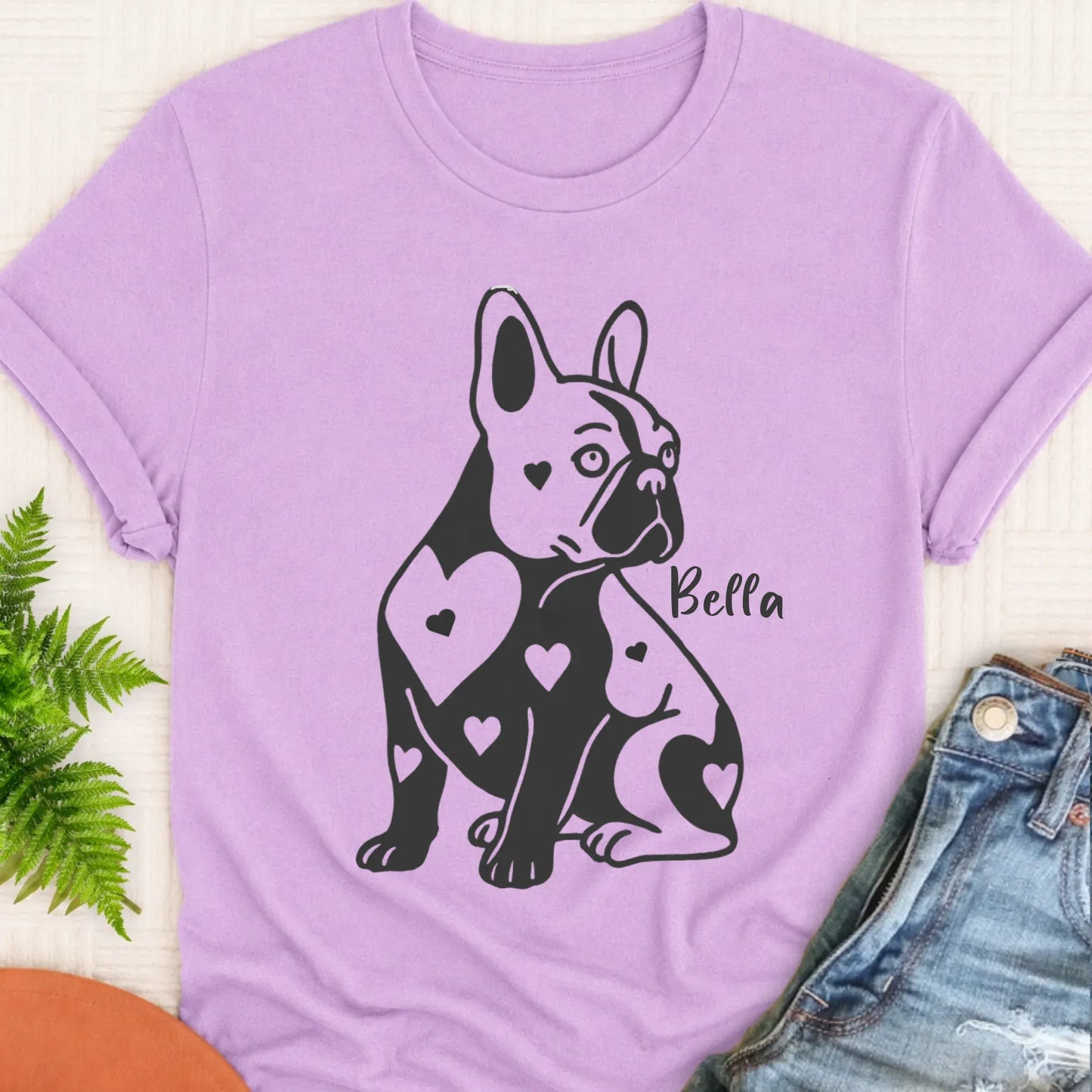 T-Shirt Orchid / S Custom Name French Bulldog Heart Dog TShirt