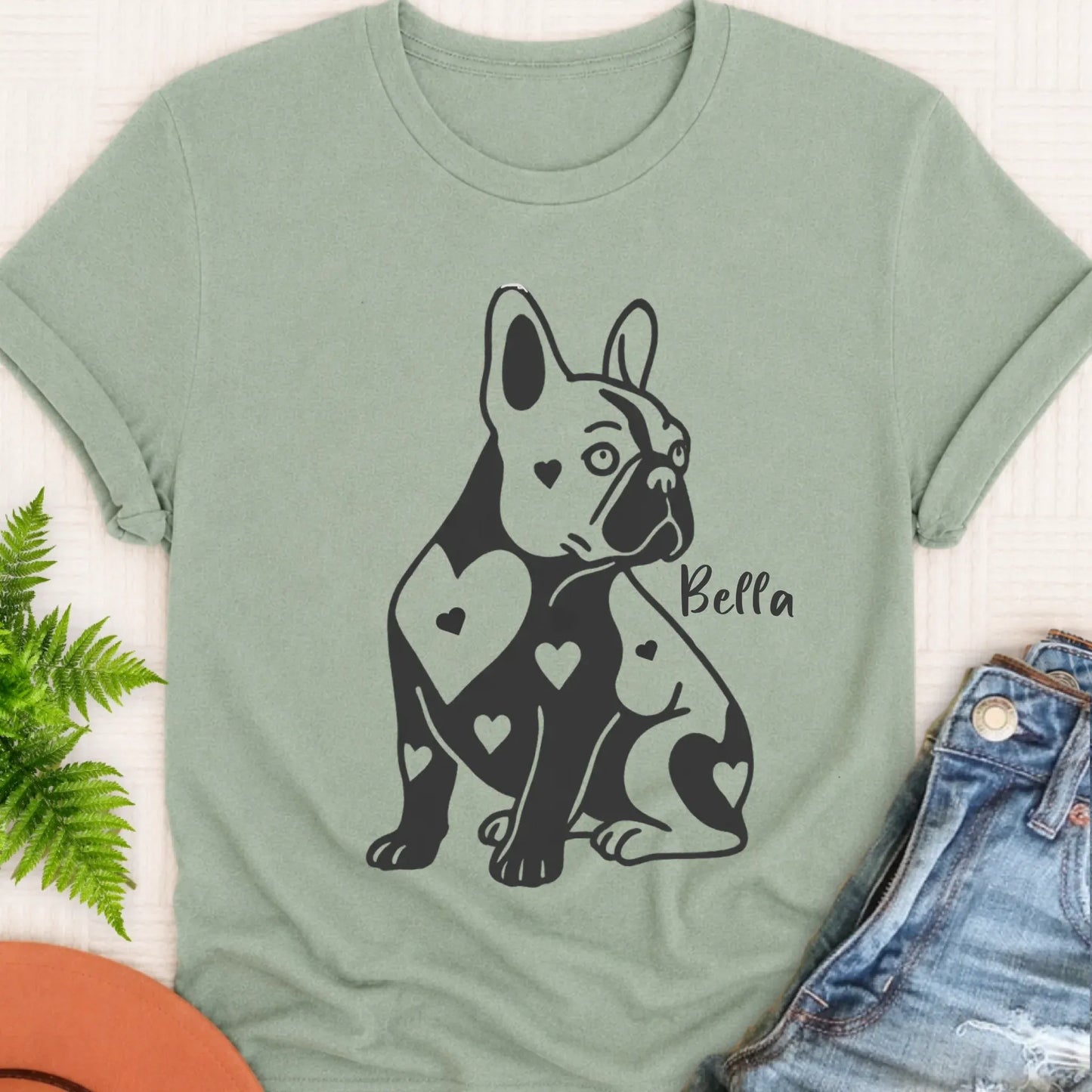 T-Shirt Bay / S Custom Name French Bulldog Heart Dog TShirt