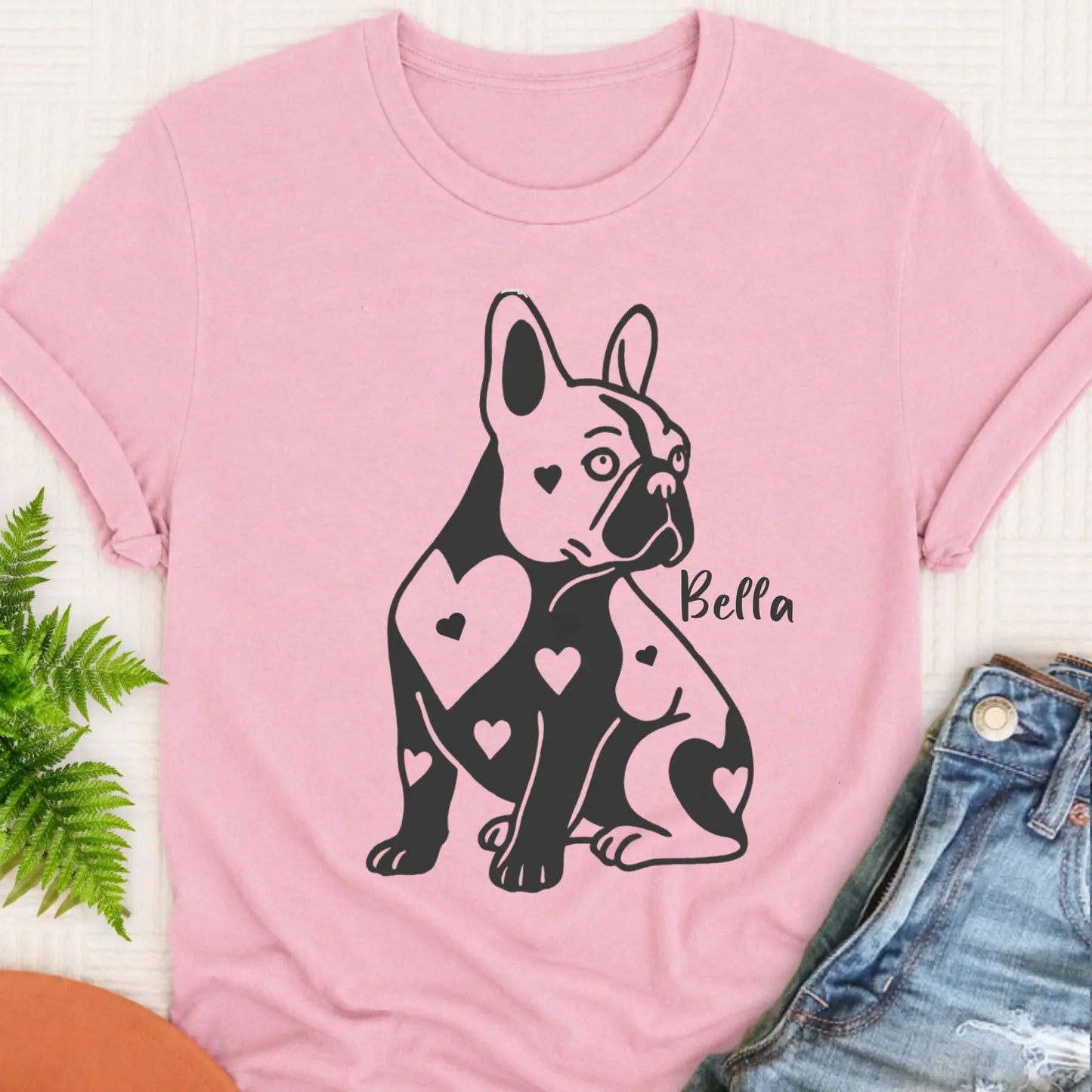 T-Shirt Blossom / S Custom Name French Bulldog Heart Dog TShirt