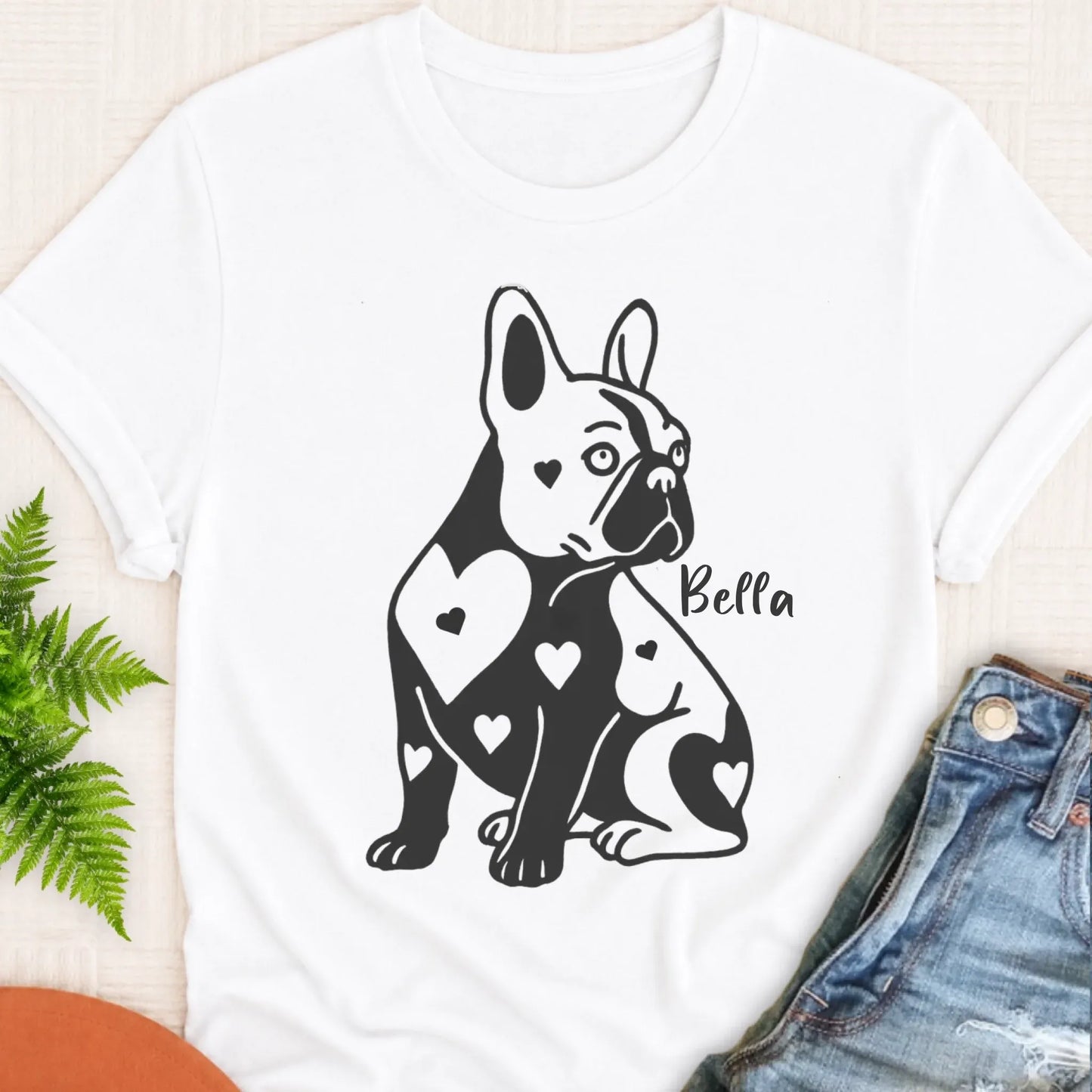 T-Shirt White / S Custom Name French Bulldog Heart Dog TShirt
