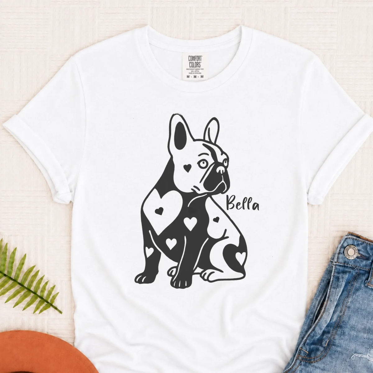 Custom Name French Bulldog Heart Dog TShirt White