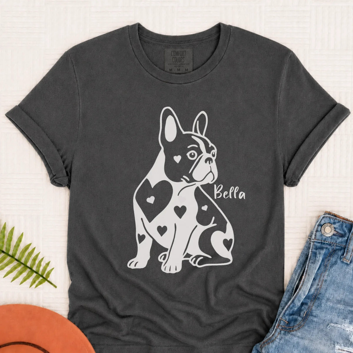 Custom Name French Bulldog Heart Dog TShirt Pepper