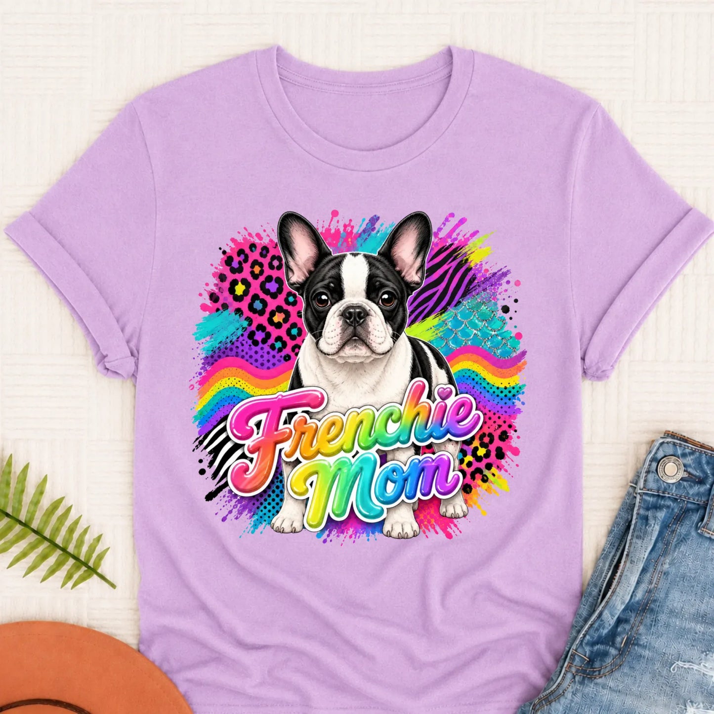 Custom Photo French Bulldog 1990s Neon Unisex Tshirt Orchid