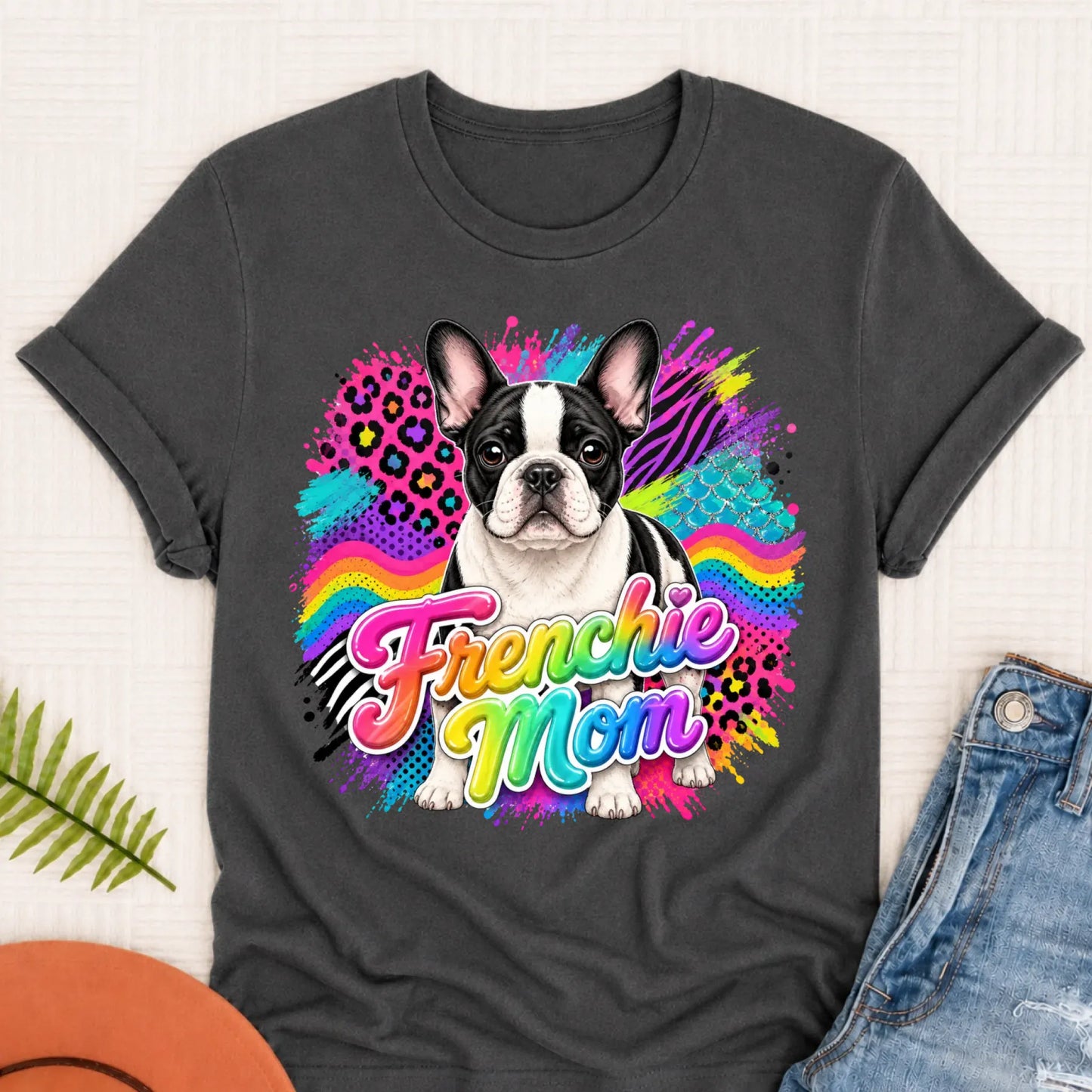 Custom Photo French Bulldog 1990s Neon Unisex Tshirt Pepper