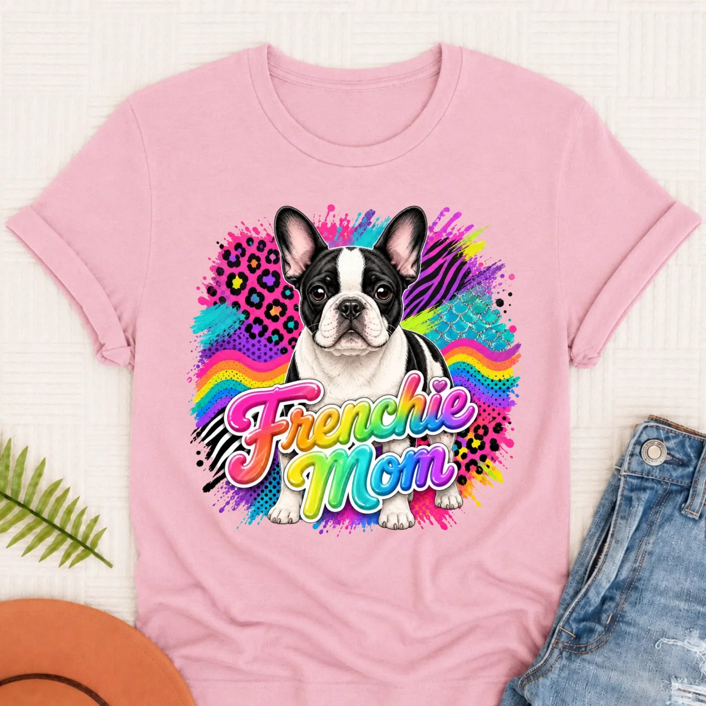 Custom Photo French Bulldog 1990s Neon Unisex Tshirt Blossom