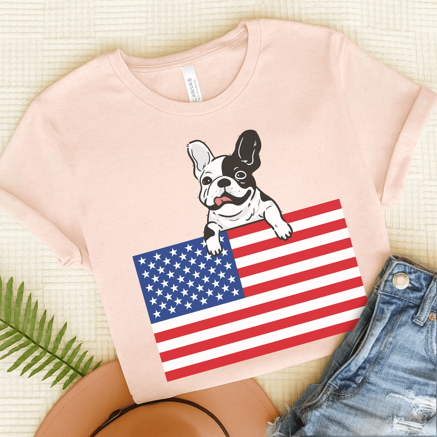 Custom Piebald Frenchie Flag TShirt Soft Pink