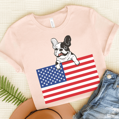 Custom Piebald Frenchie Flag TShirt Soft Pink
