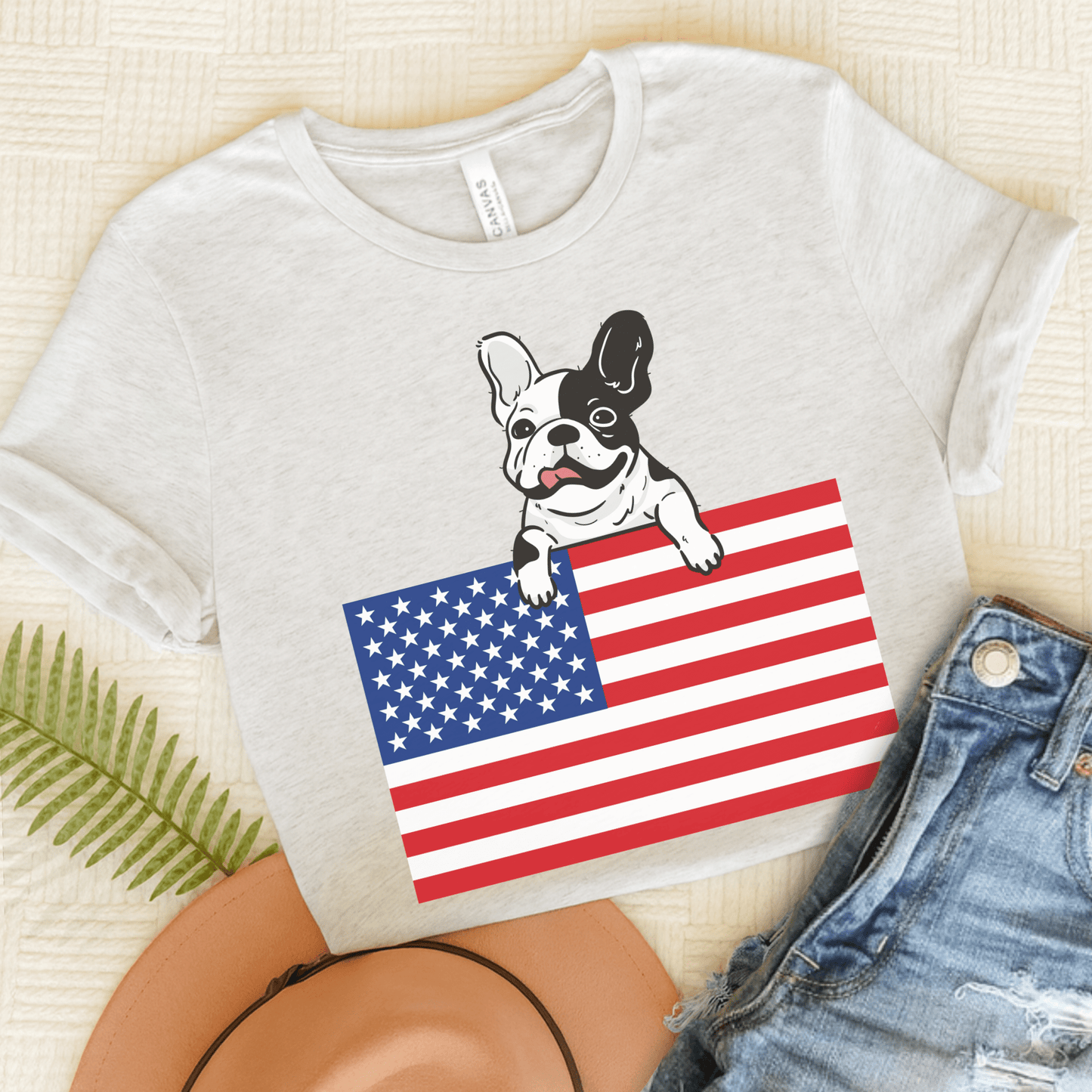Custom Piebald Frenchie Flag TShirt Ash