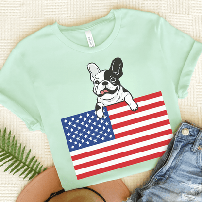 Custom Piebald Frenchie Flag TShirt Heather Mint