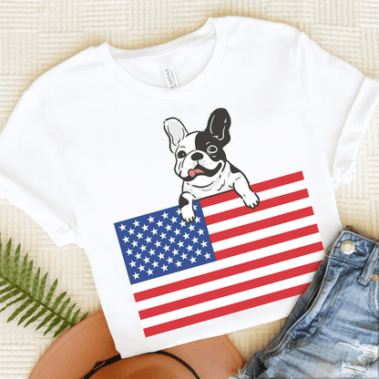 Custom Piebald Frenchie Flag TShirt White