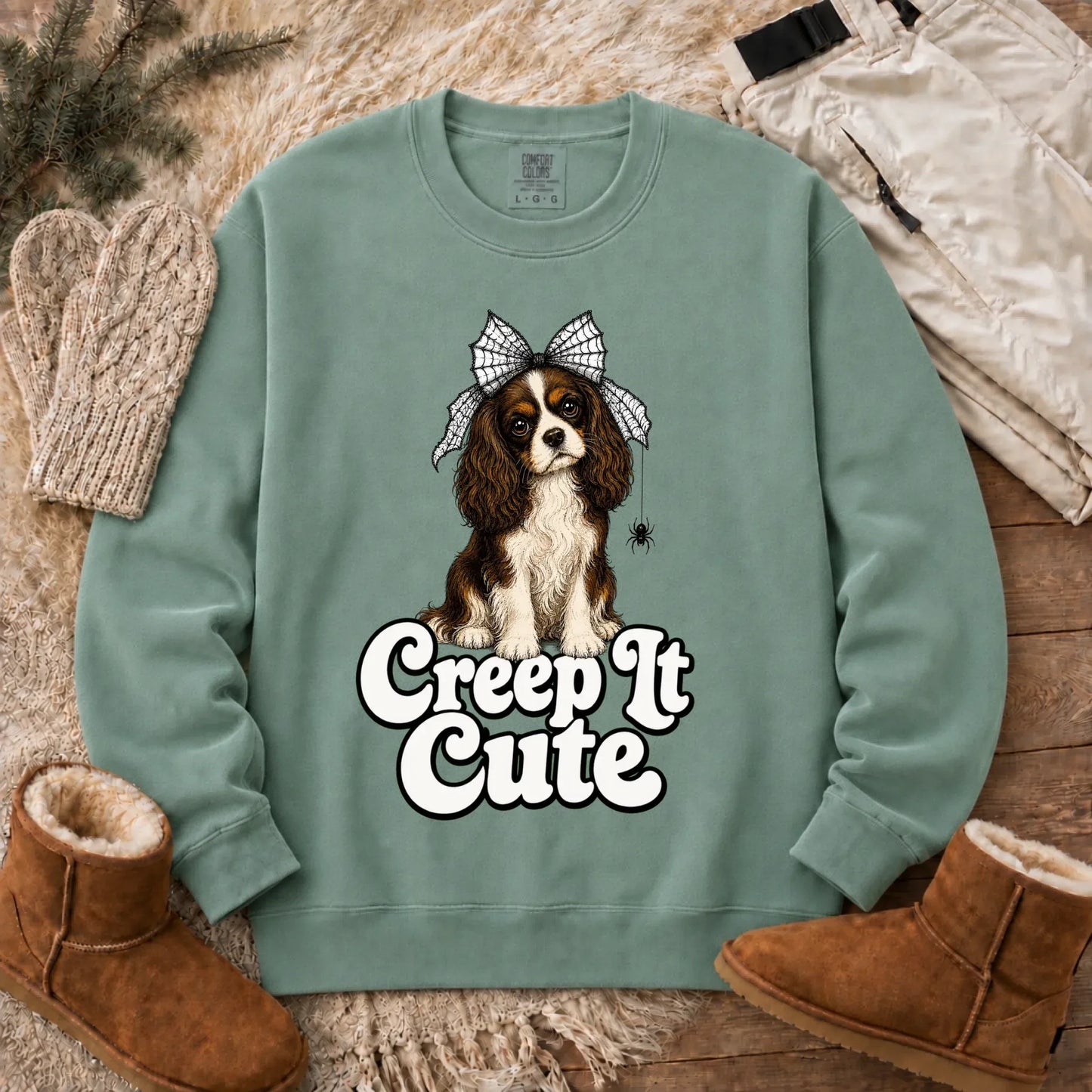 Custom Spiderweb Bow Halloween Unisex Sweatshirt Light Green