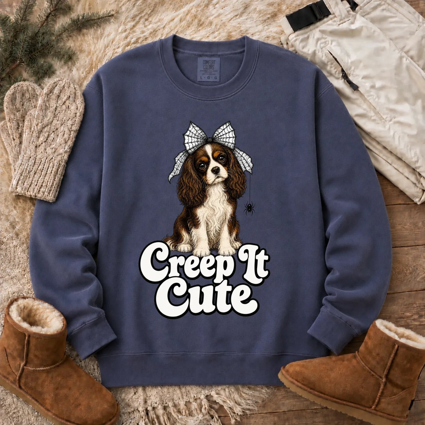 Custom Spiderweb Bow Halloween Unisex Sweatshirt Denim