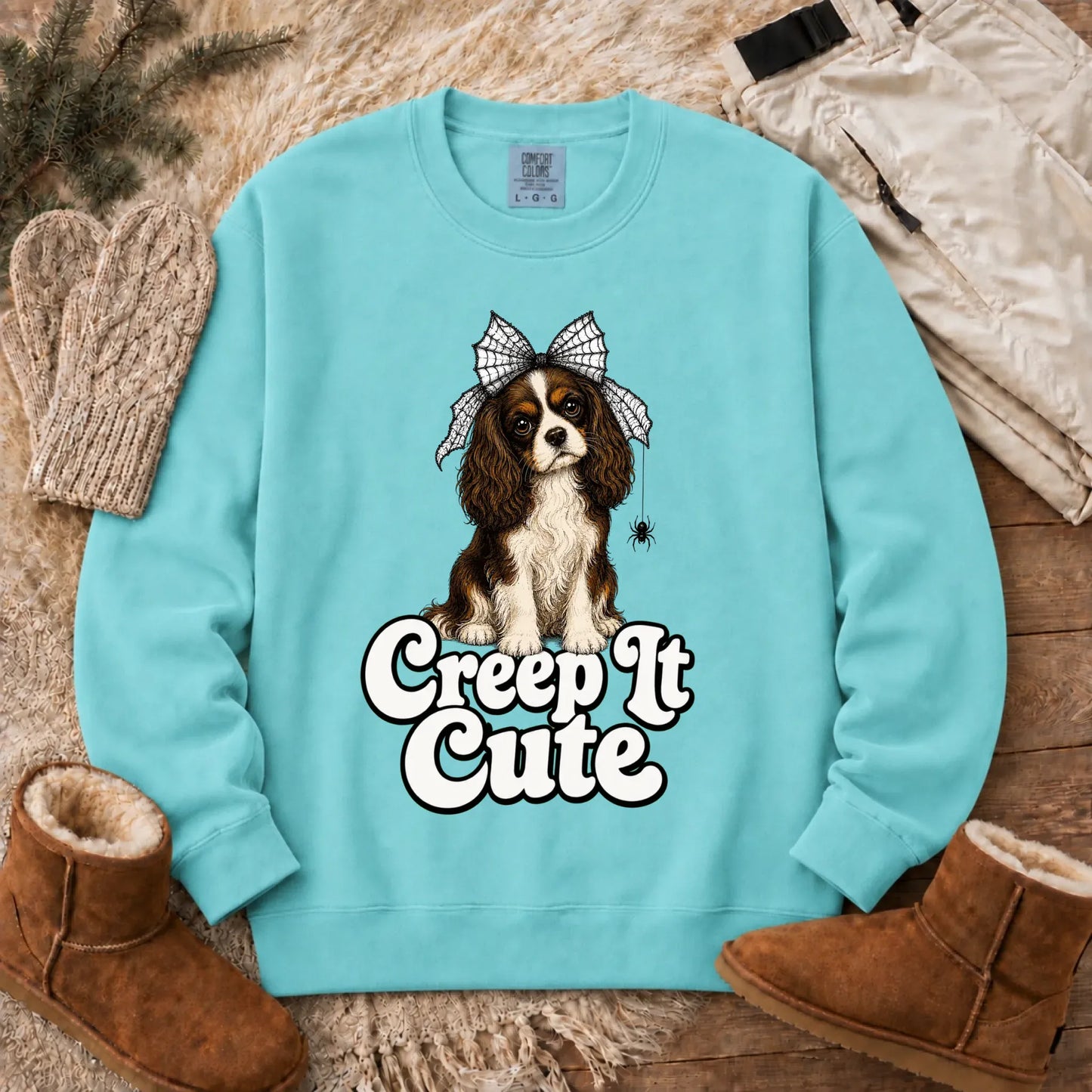 Custom Spiderweb Bow Halloween Unisex Sweatshirt Chalky Mint