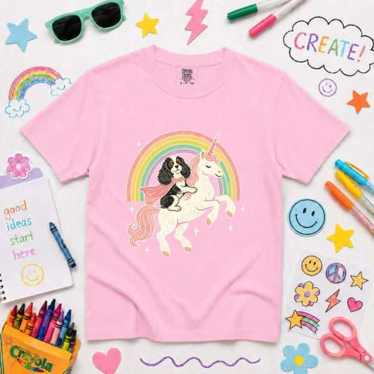 Custom YOUTH Cavalier Unicorn Rainbow Unisex TShirt Blossom