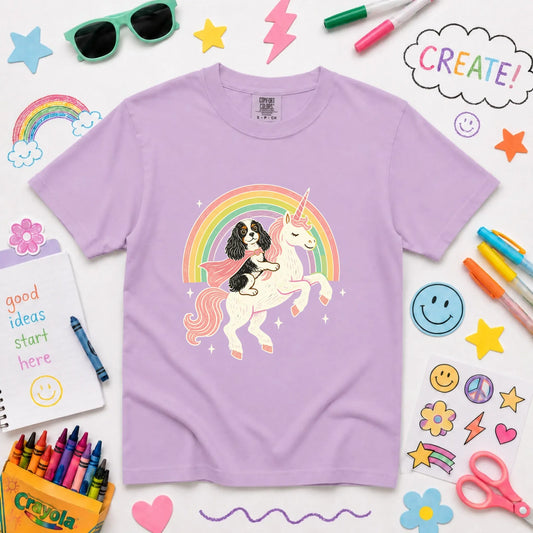 Custom YOUTH Cavalier Unicorn Rainbow Unisex TShirt Orchid