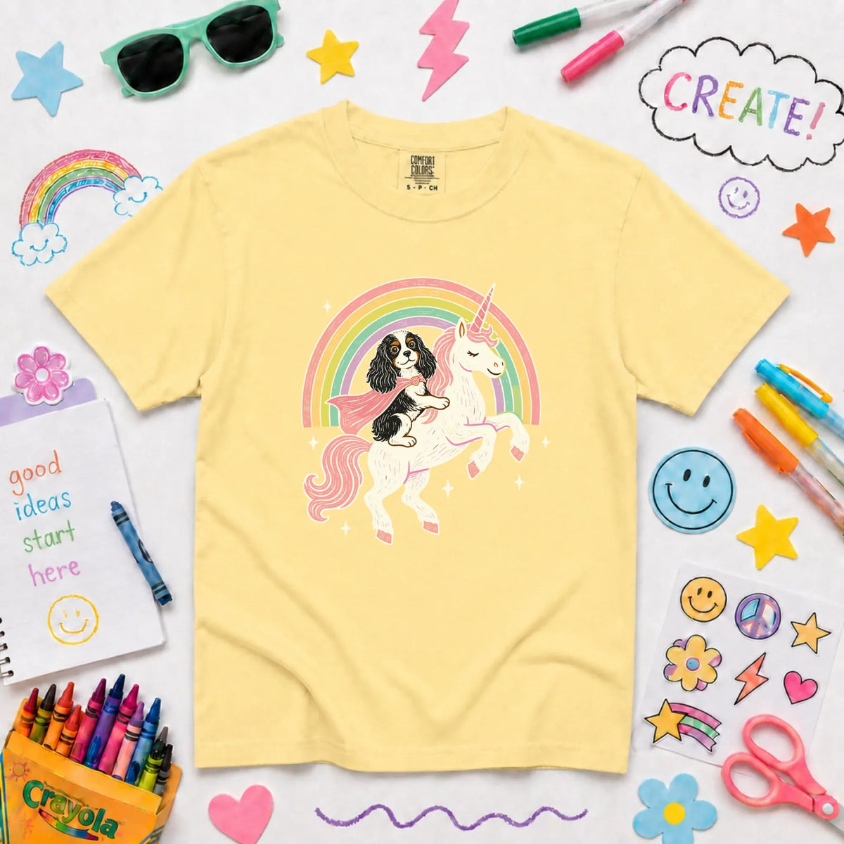 Custom YOUTH Cavalier Unicorn Rainbow Unisex TShirt NEW Youth Midweight Tee Butter